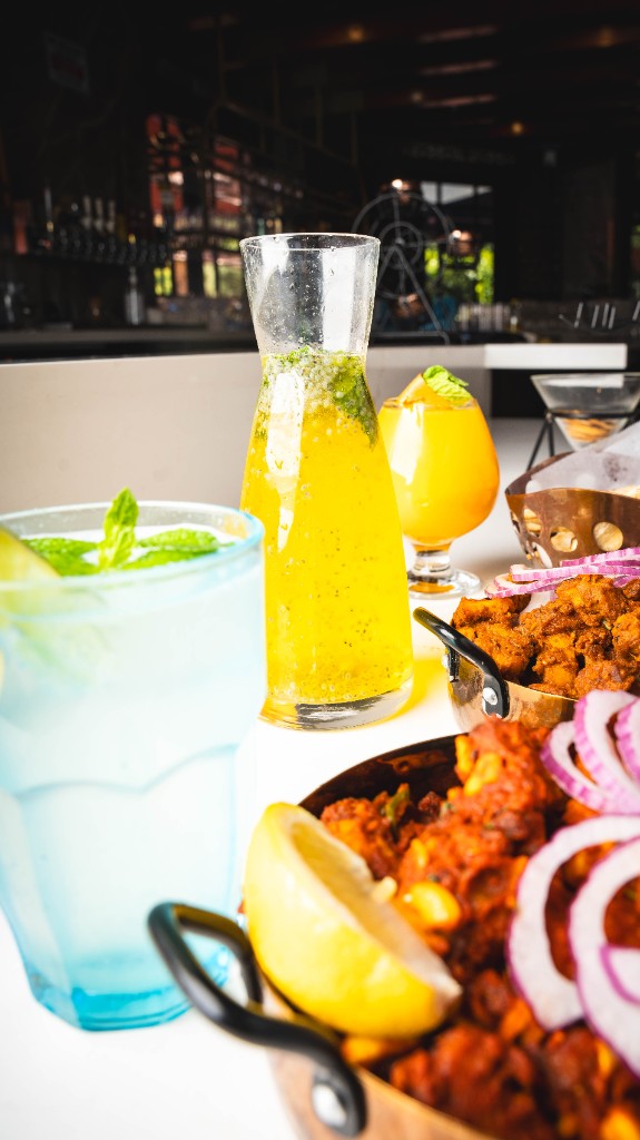 Fresh drinks beside the feast
