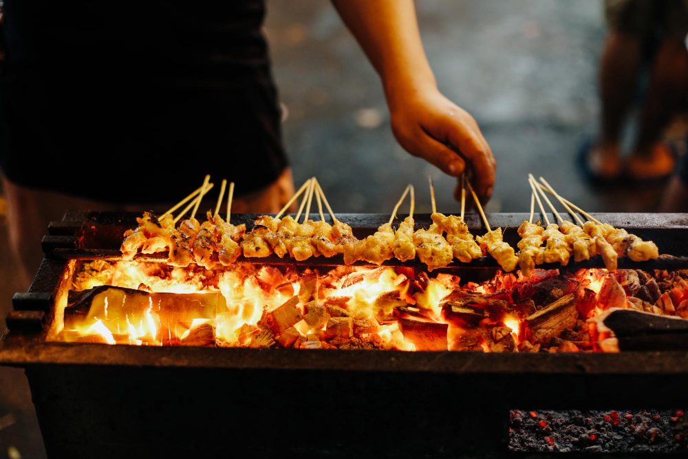 Kebab live counter on the grill